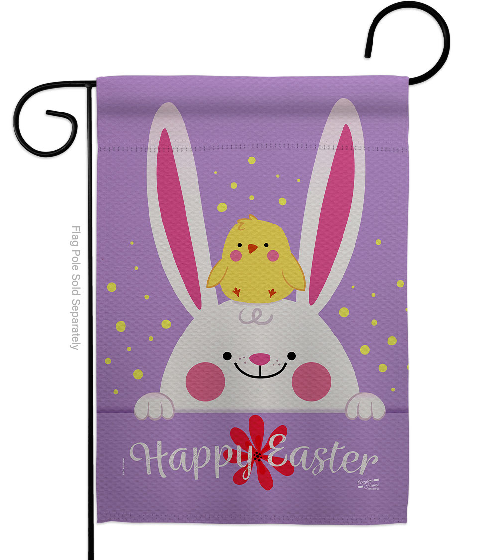 G135346-BO Bunny Chick Springtime Easter Double-Sided Decorative Garden Flag, Multi Color