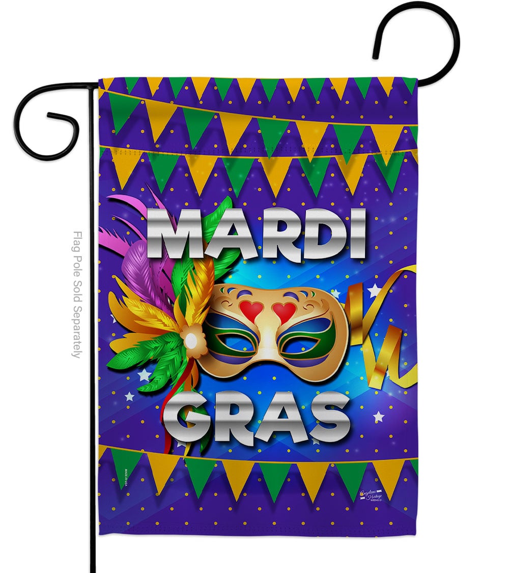 G135347-BO Fat Tuesday Springtime Mardi Gras Double-Sided Decorative Garden Flag, Multi Color