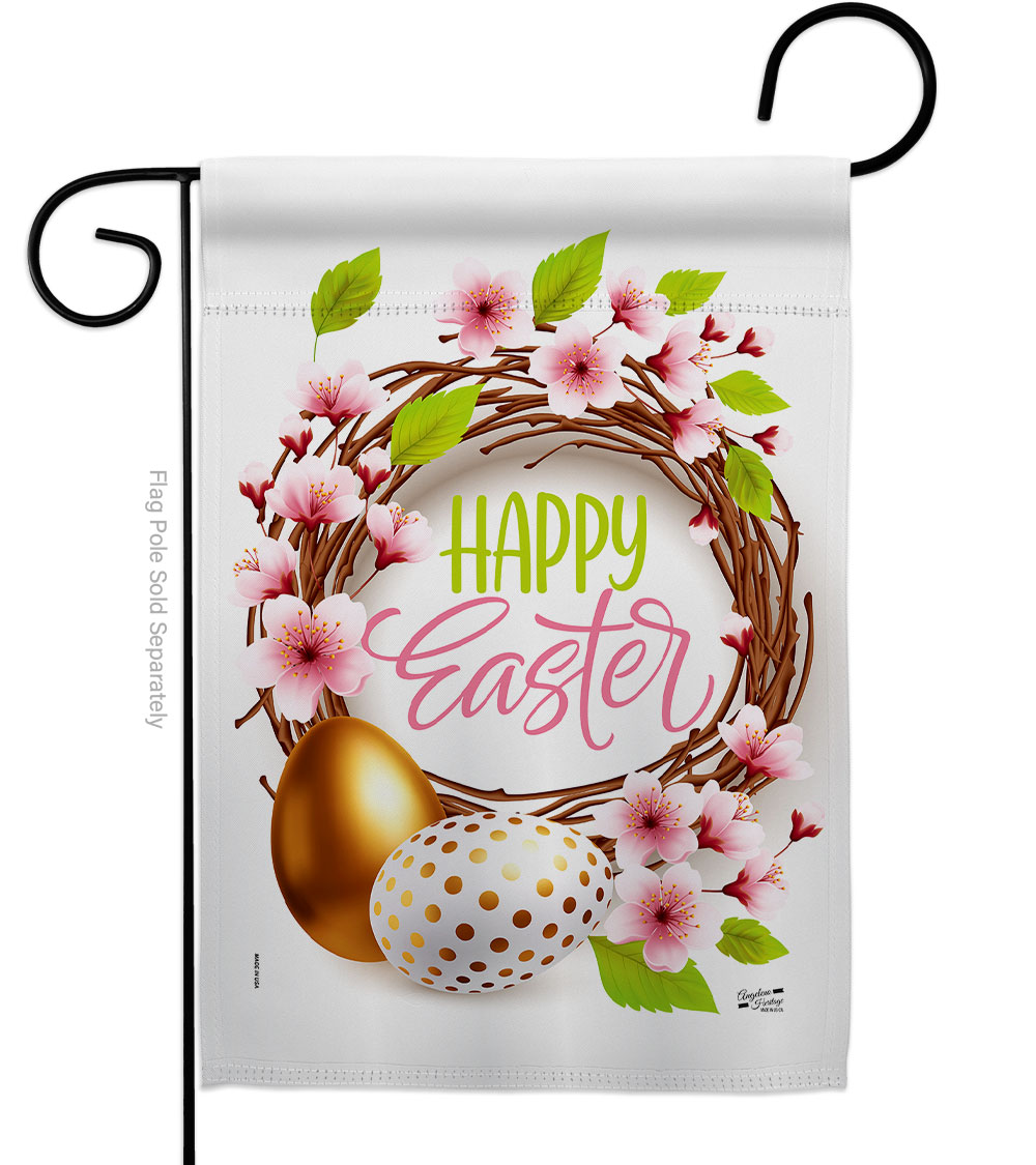 G135437-BO Easter Wreath Springtime Double-Sided Decorative Garden Flag, Multi Color