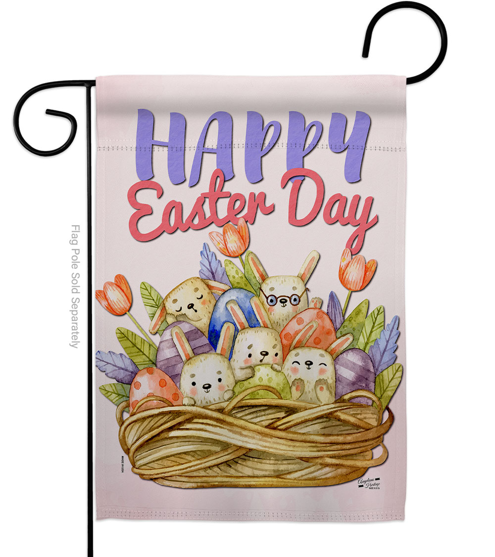G135439-BO Bunnies Basket Springtime Easter Double-Sided Decorative Garden Flag, Multi Color