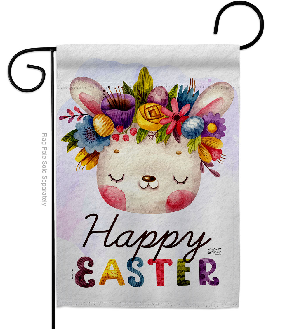 G135443-BO Happy Bunny Springtime Easter Double-Sided Decorative Garden Flag, Multi Color