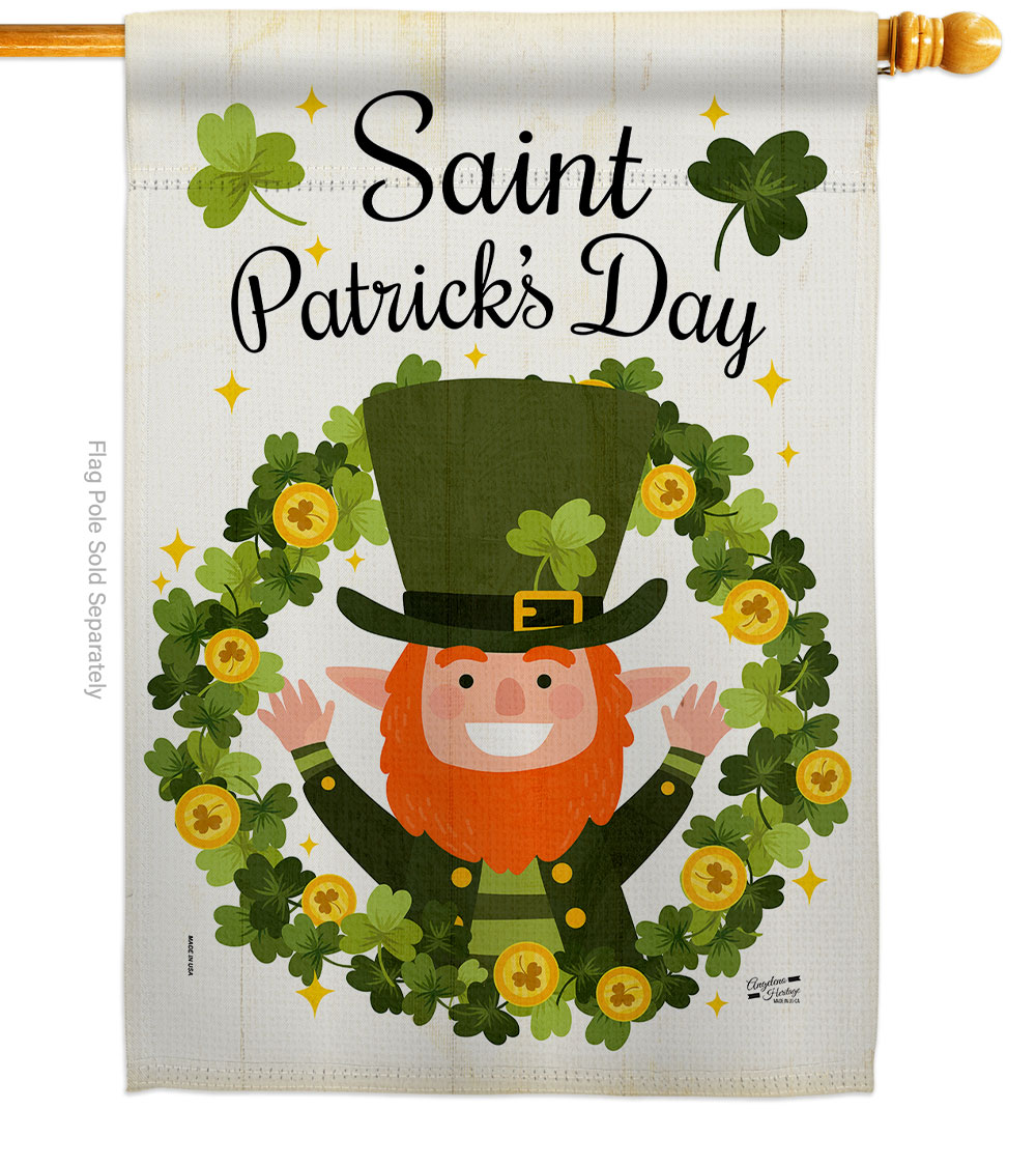 St Patricks Wreath Springtime Double-Sided Garden Decorative House Flag, Multi Color