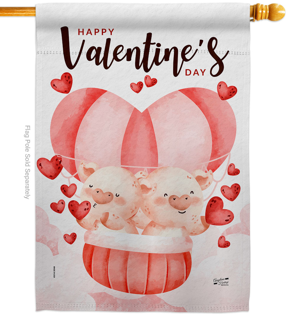 Piggy Love Springtime Valentine Double-Sided Garden Decorative House Flag, Multi Color