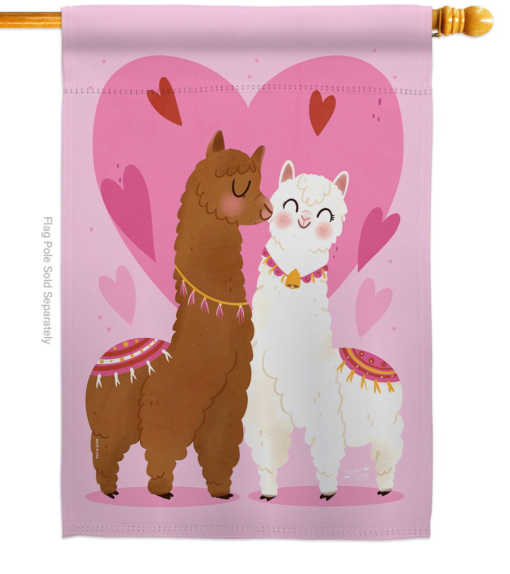 Llama Love Springtime Valentine Double-Sided Garden Decorative House Flag, Multi Color