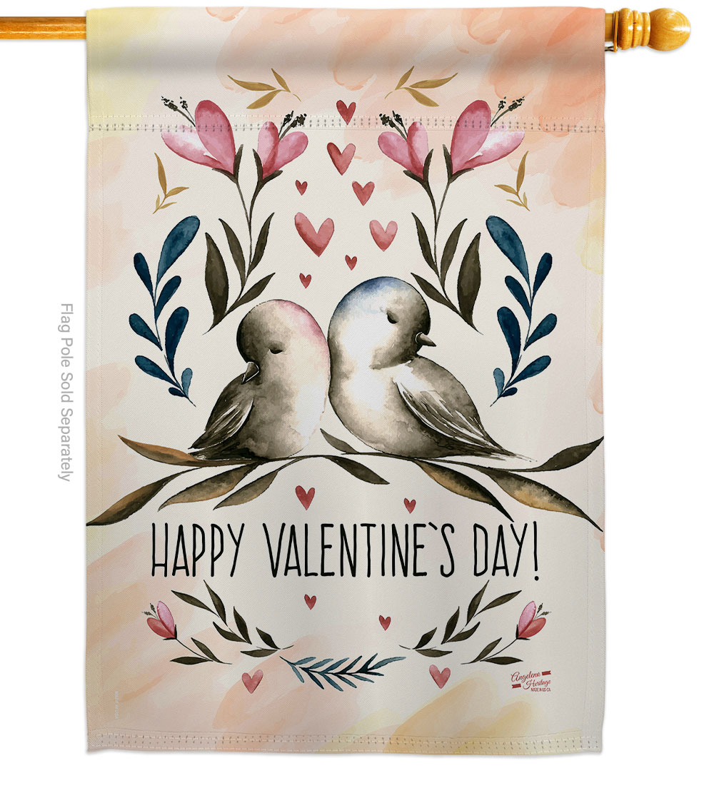 Love Birds Valentines Springtime Double-Sided Garden Decorative House Flag, Multi Color