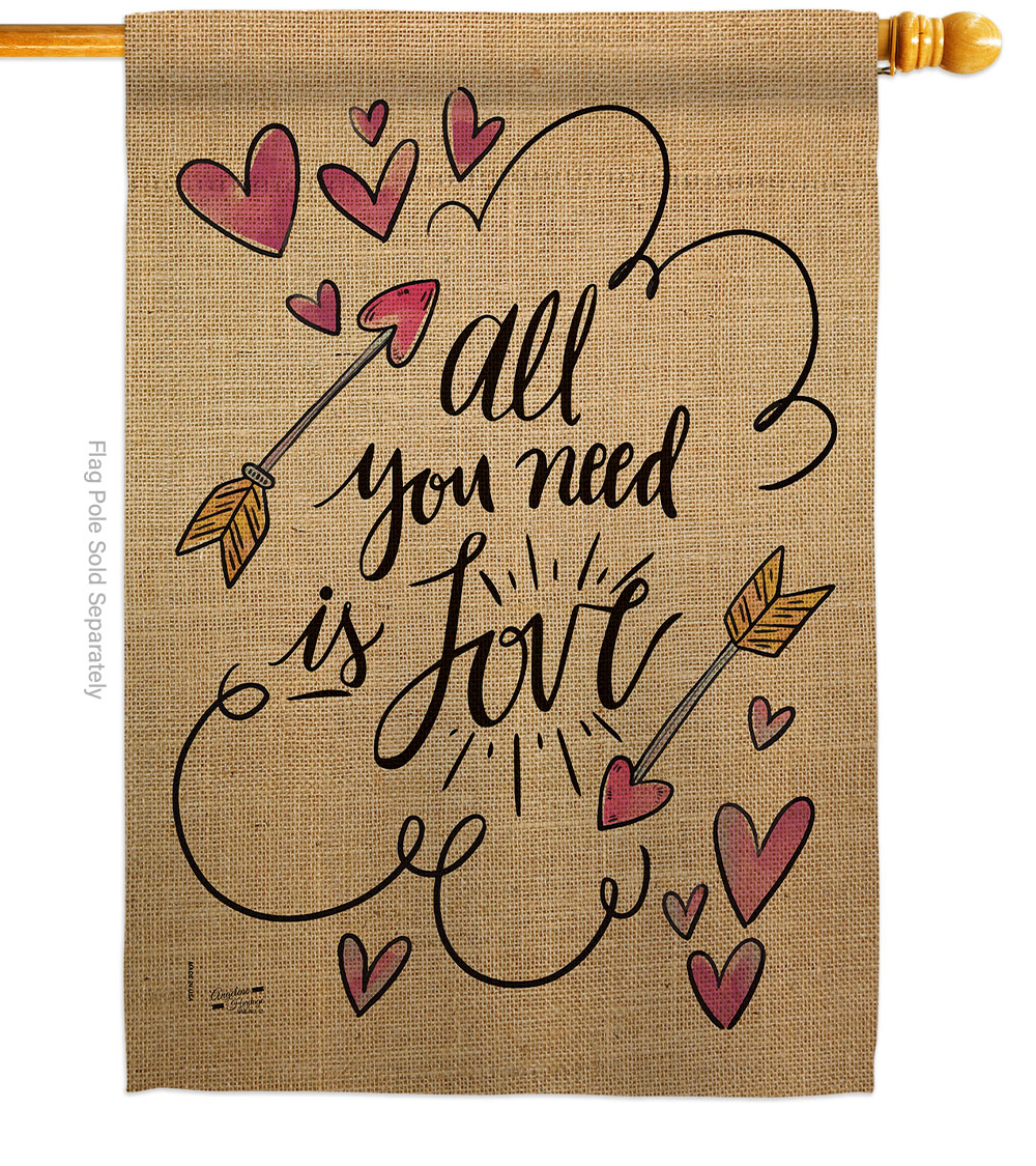 H137051-BO All You Need is Love Springtime Valentine Double-Sided Garden Decorative House Flag, Multi Color