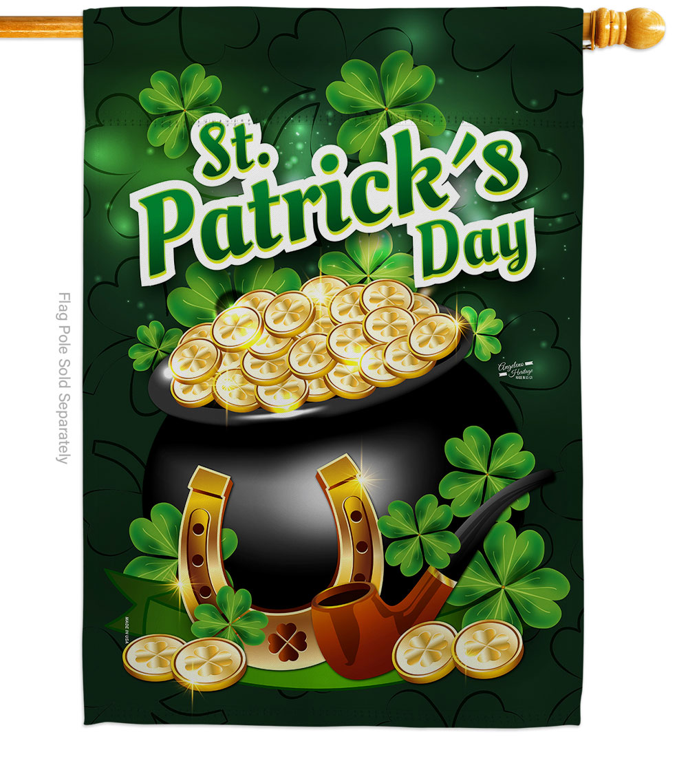 Lucky Gold Pot Springtime St Patrick Double-Sided Garden Decorative House Flag, Multi Color