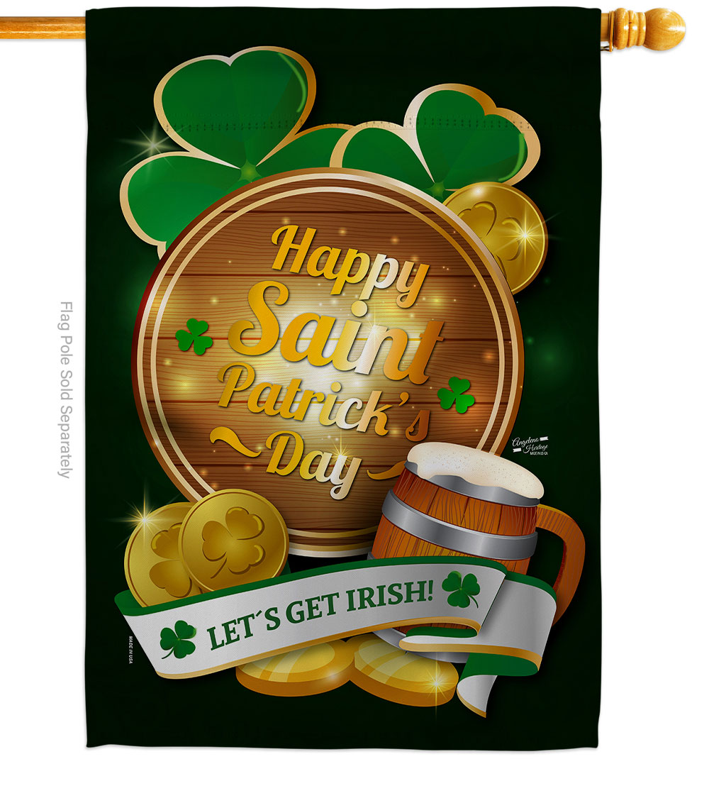 Lets Get Irish Springtime St Patrick Double-Sided Garden Decorative House Flag, Multi Color