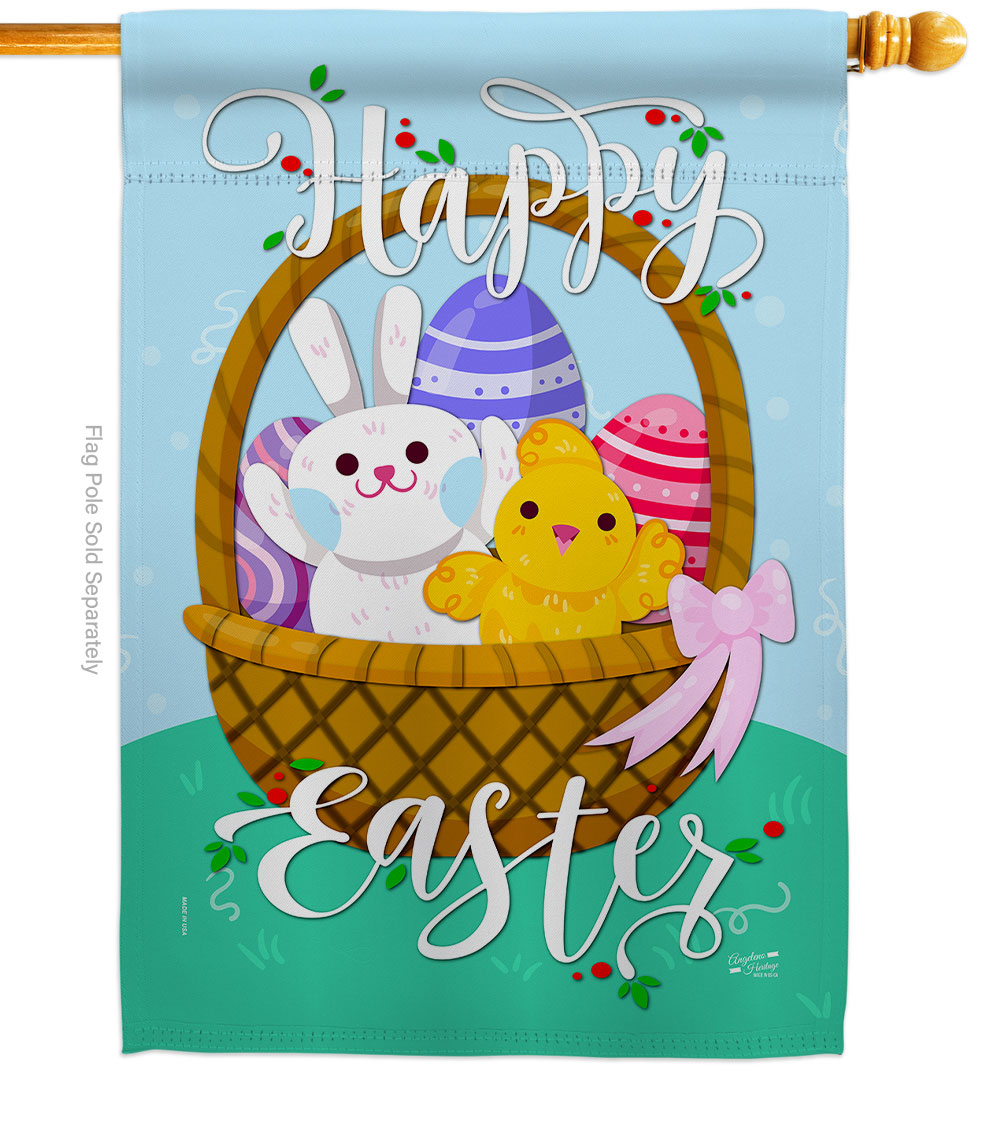 Happy Easter Basket Springtime Double-Sided Garden Decorative House Flag, Multi Color