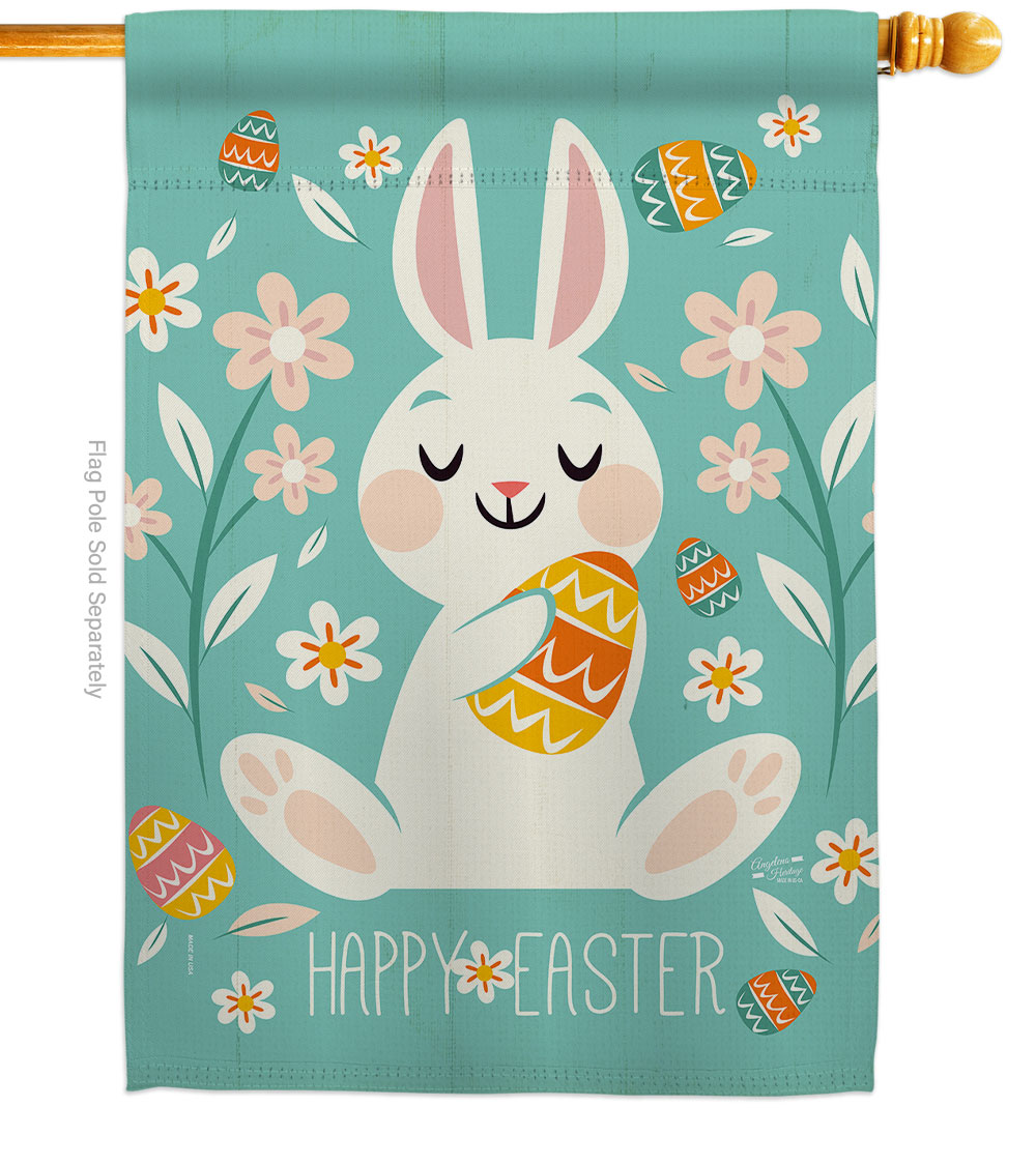 Cheerful Easter Bunny Springtime Double-Sided Garden Decorative House Flag, Multi Color