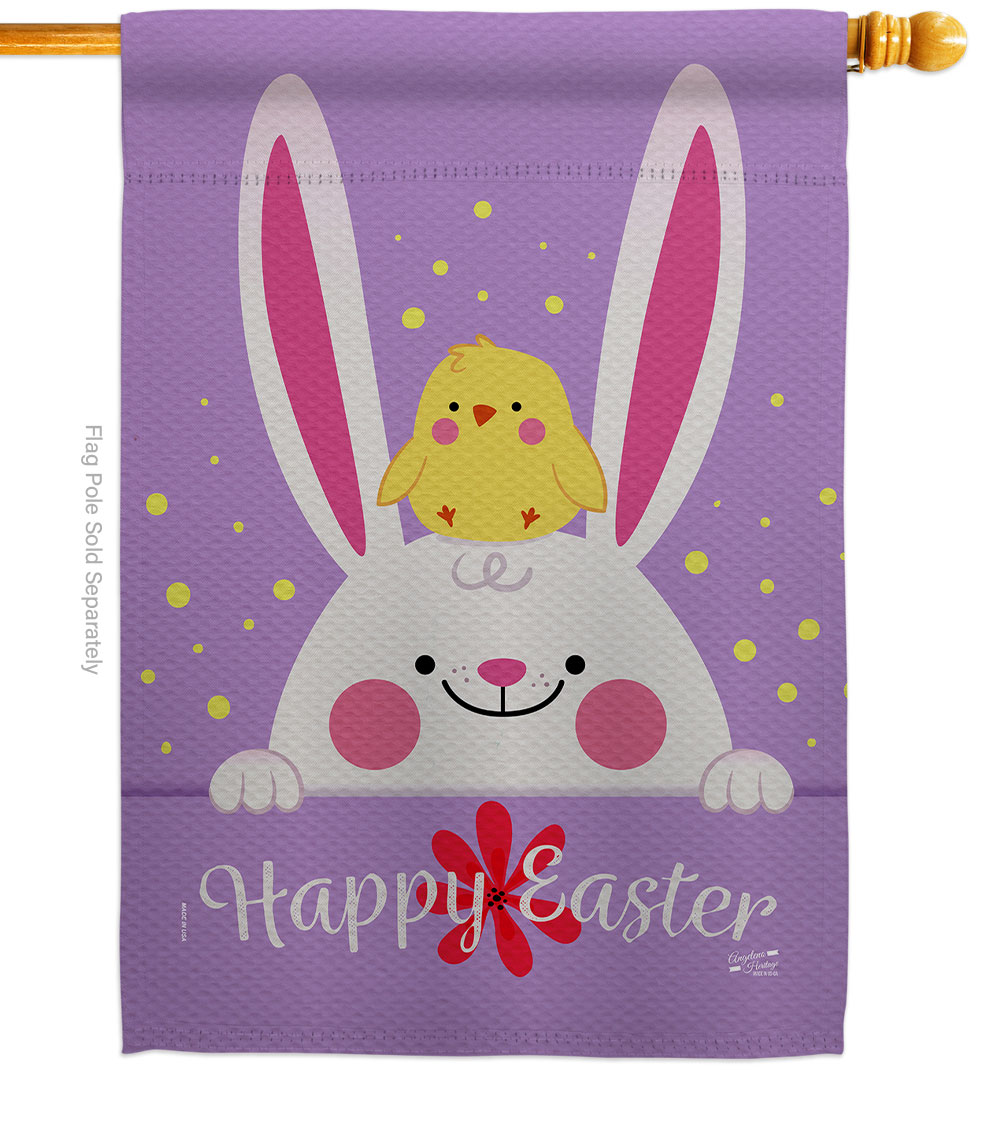 Bunny Chick Springtime Easter Double-Sided Garden Decorative House Flag, Multi Color
