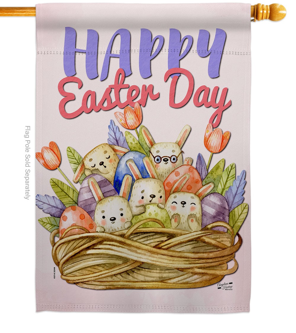 Bunnies Basket Springtime Easter Double-Sided Garden Decorative House Flag, Multi Color