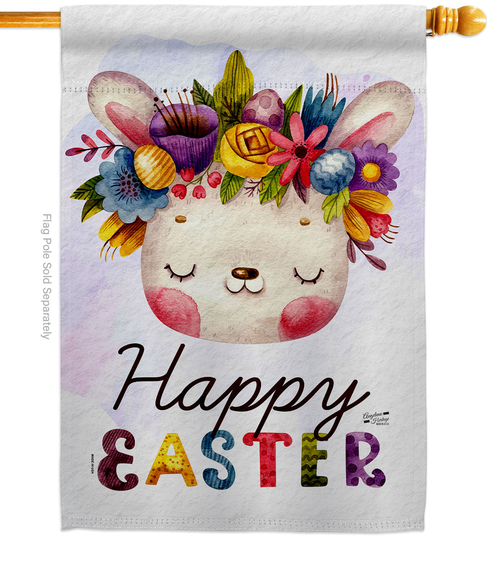 Happy Bunny Springtime Easter Double-Sided Garden Decorative House Flag, Multi Color