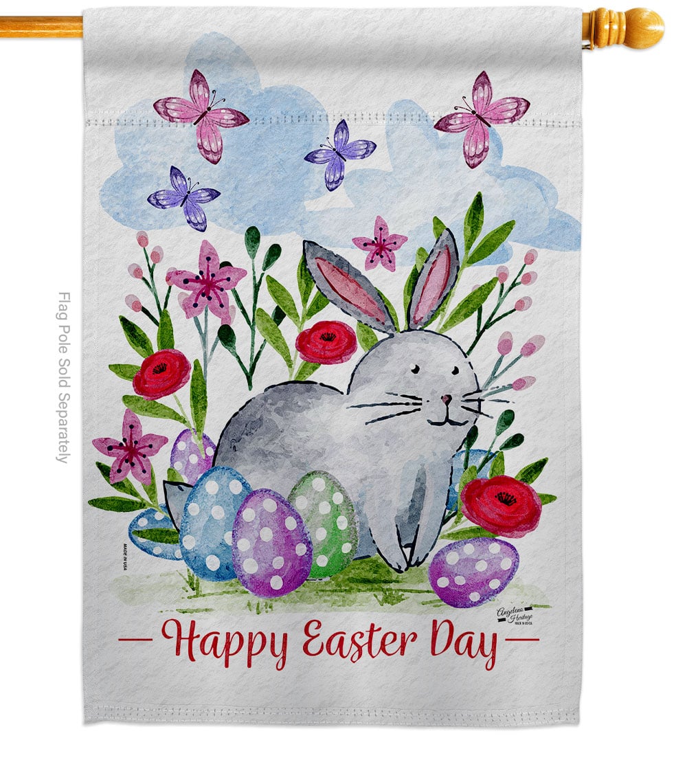Spring Bunny Springtime Easter Double-Sided Garden Decorative House Flag, Multi Color