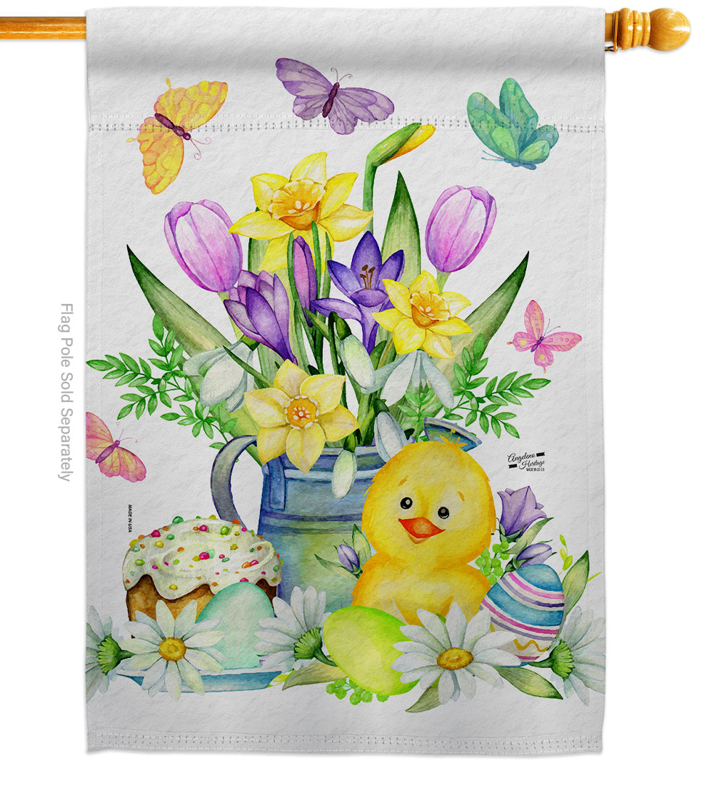 Easter Duckie Springtime Double-Sided Garden Decorative House Flag, Multi Color