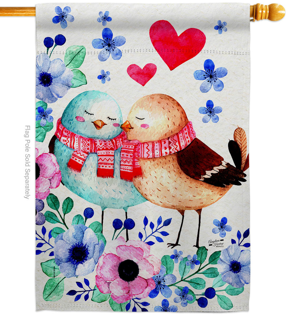Winter Sweet Birdes Springtime Valentine Double-Sided Garden Decorative House Flag, Multi Color