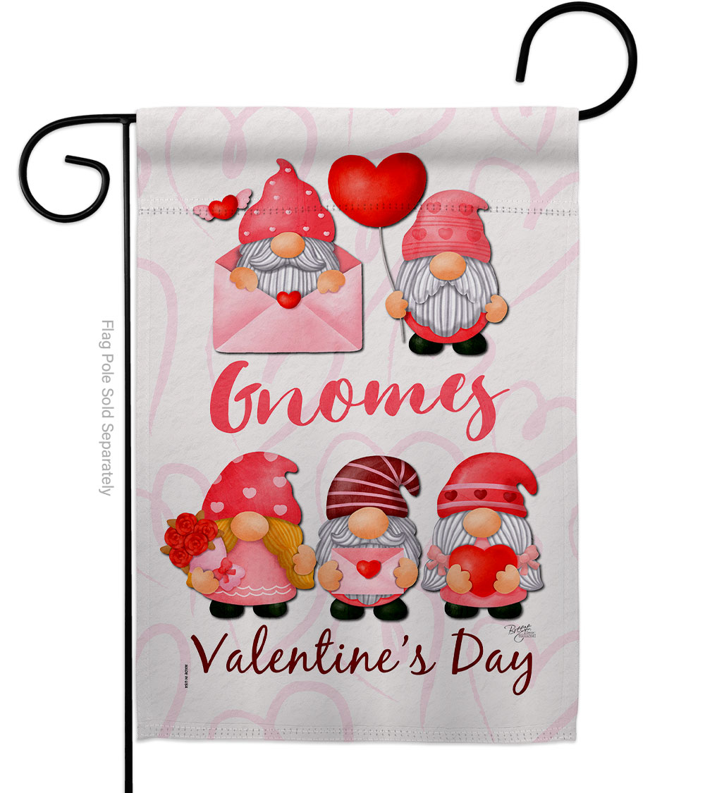 Valentines Gnome Greeters Springtime Double-Sided Decorative Garden Flag, Multi Color