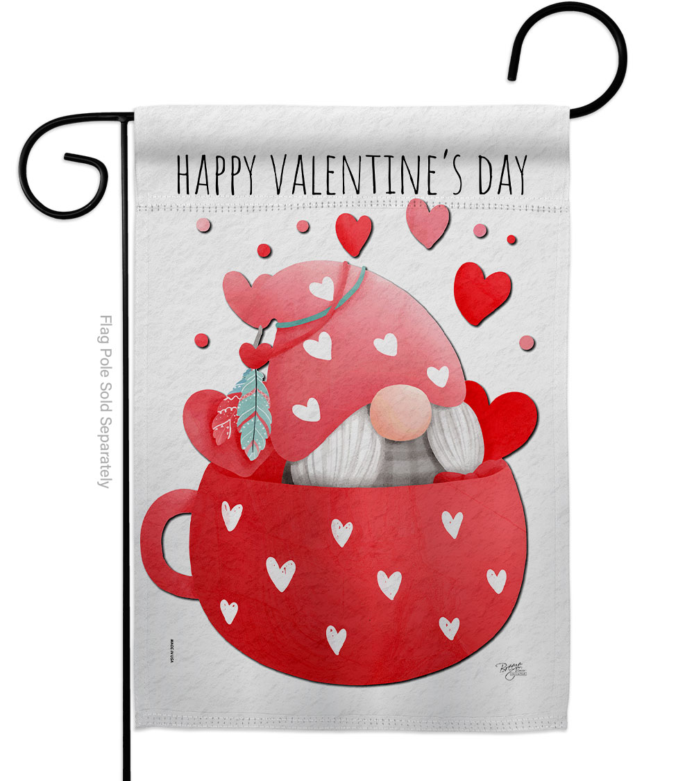 Gnome Love You Springtime Valentine Double-Sided Decorative Garden Flag, Multi Color