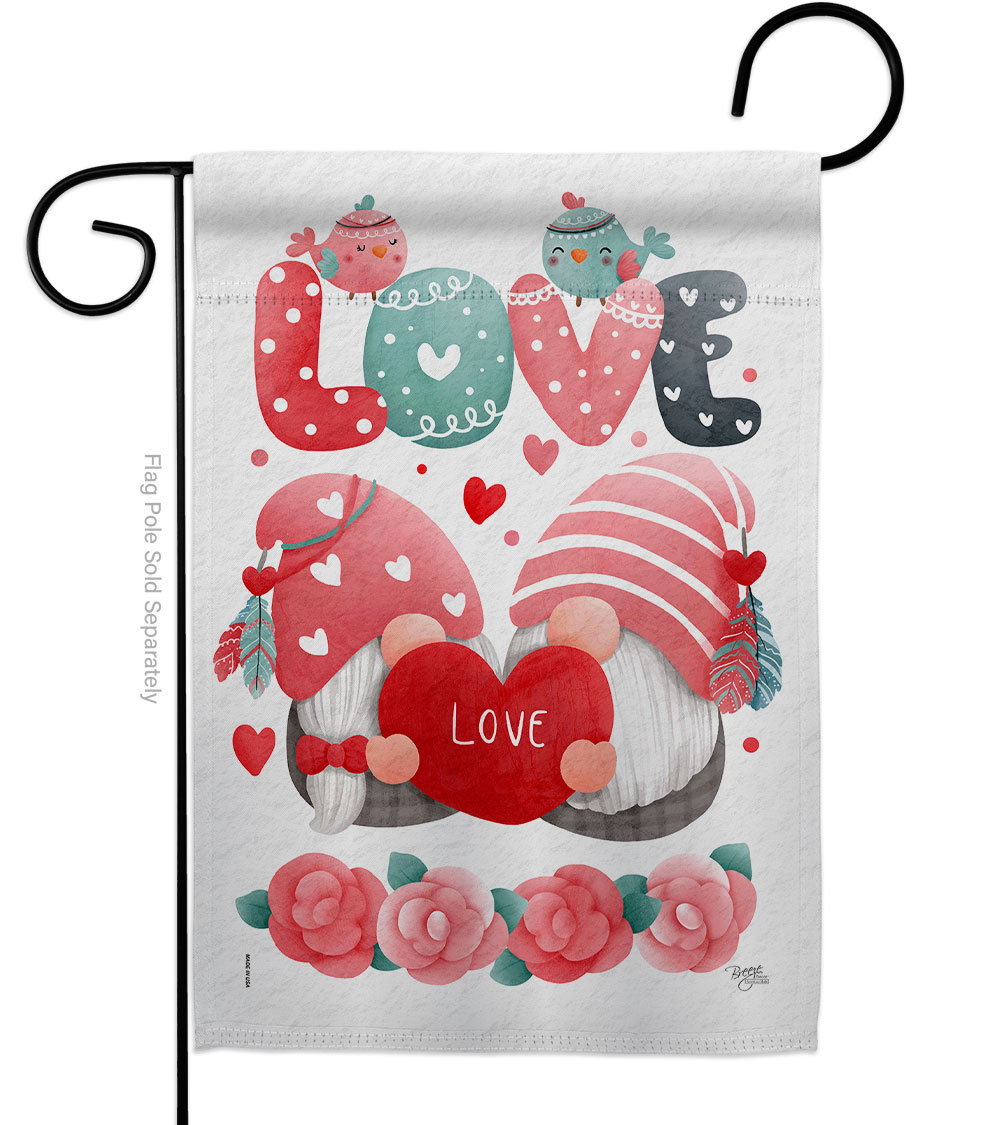 Sweet Couple Gnome Springtime Valentine Double-Sided Garden Flag, Multi Color