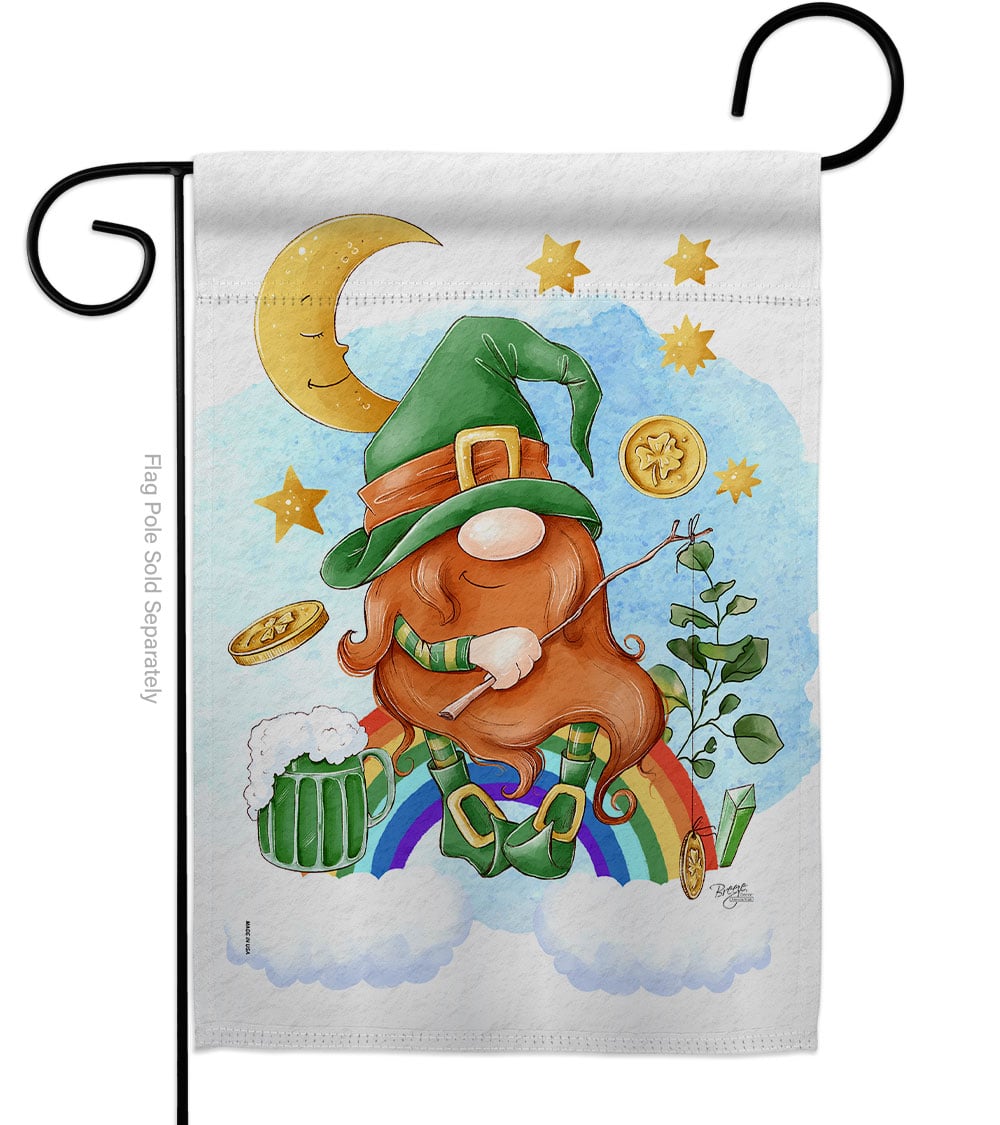 Lucky Gnome Springtime St Patrick Double-Sided Decorative Garden Flag, Multi Color