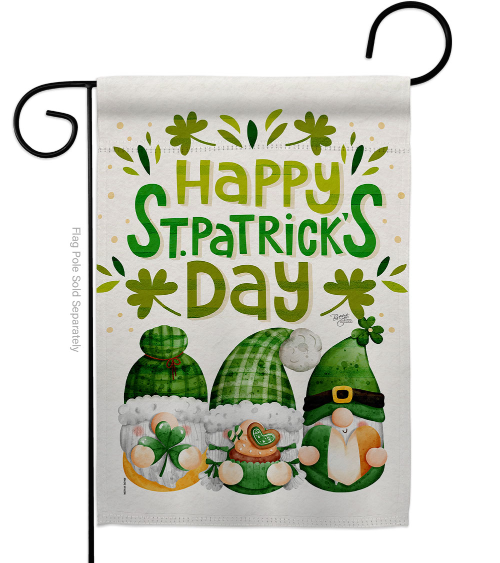 St Patty Trop Gnome Springtime Patrick Double-Sided Decorative Garden Flag, Multi Color
