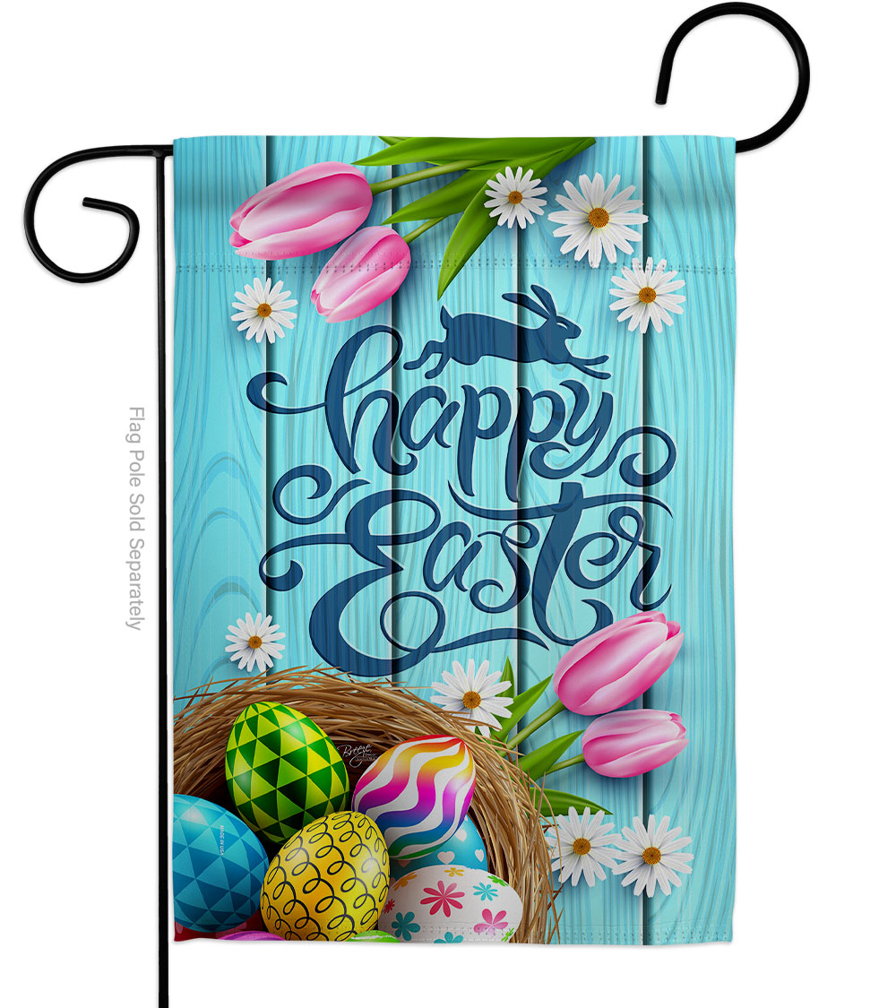G153080-BO Daisy Egg Basket Springtime Easter Double-Sided Decorative Garden Flag, Multi Color