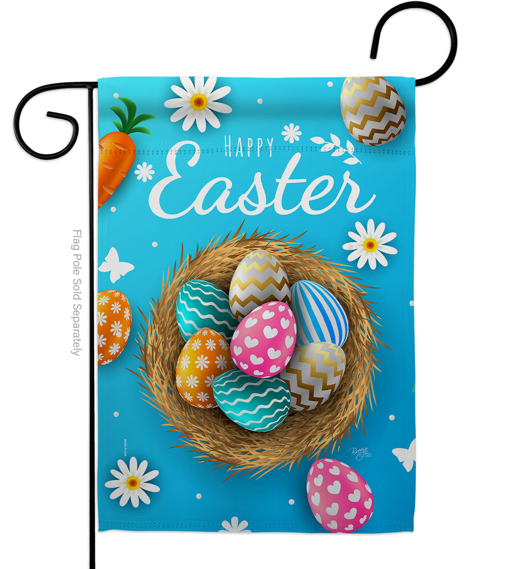 G153082-BO Colourful Egg Basket Springtime Easter Double-Sided Decorative Garden Flag, Multi Color