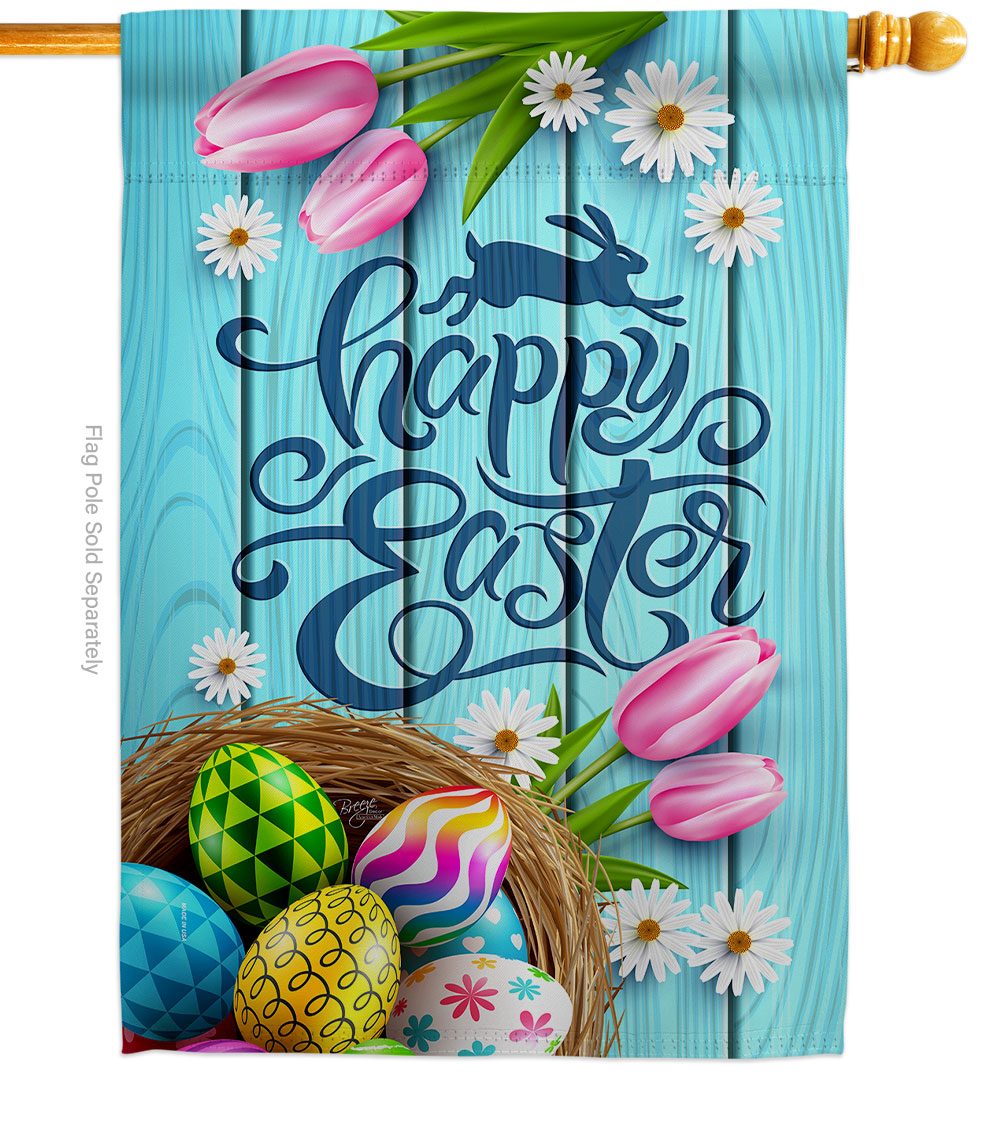 Daisy Egg Basket Springtime Easter Double-Sided Garden Decorative House Flag, Multi Color