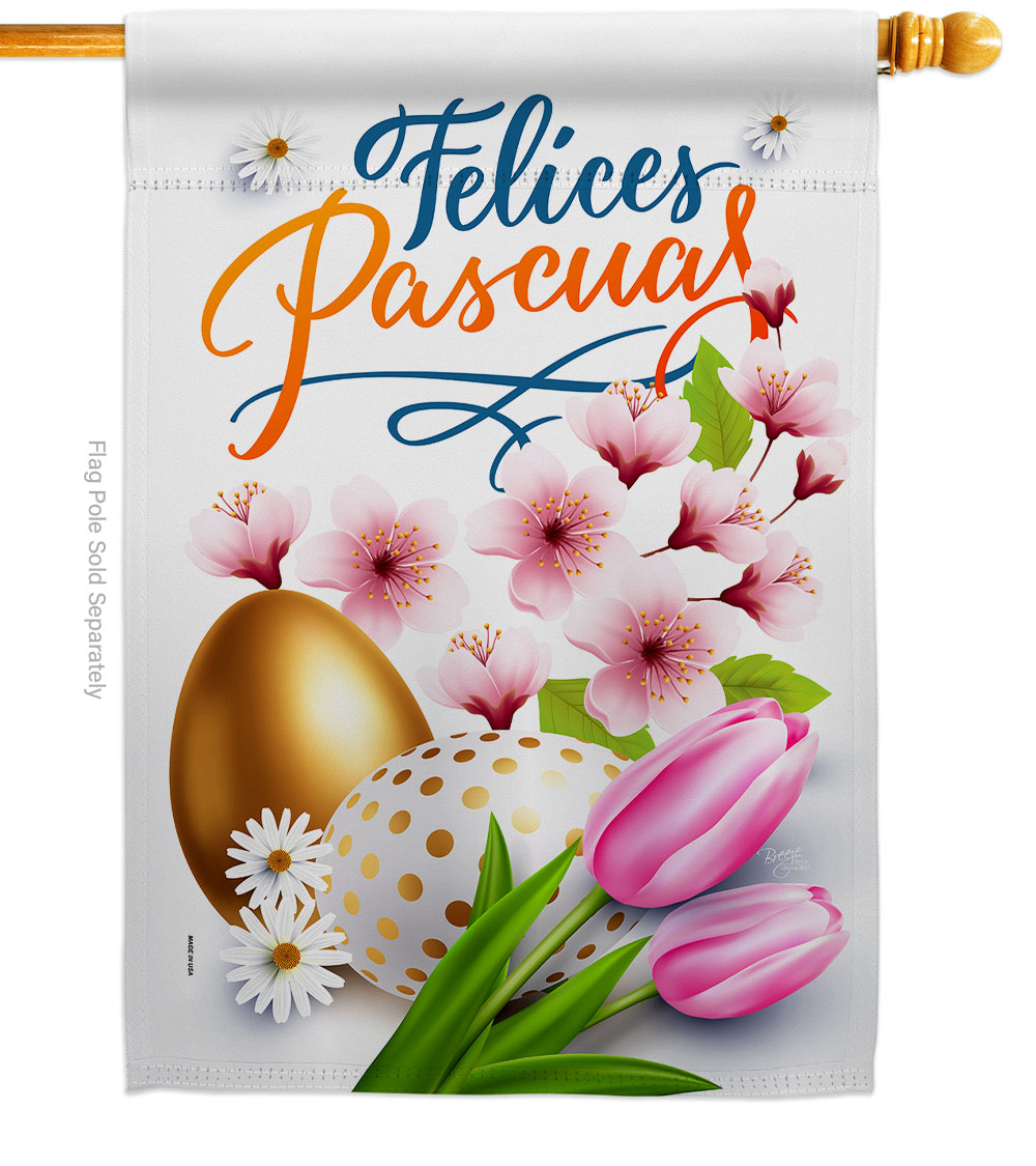 Felices Pascuas Springtime Easter Double-Sided Garden Decorative House Flag, Multi Color