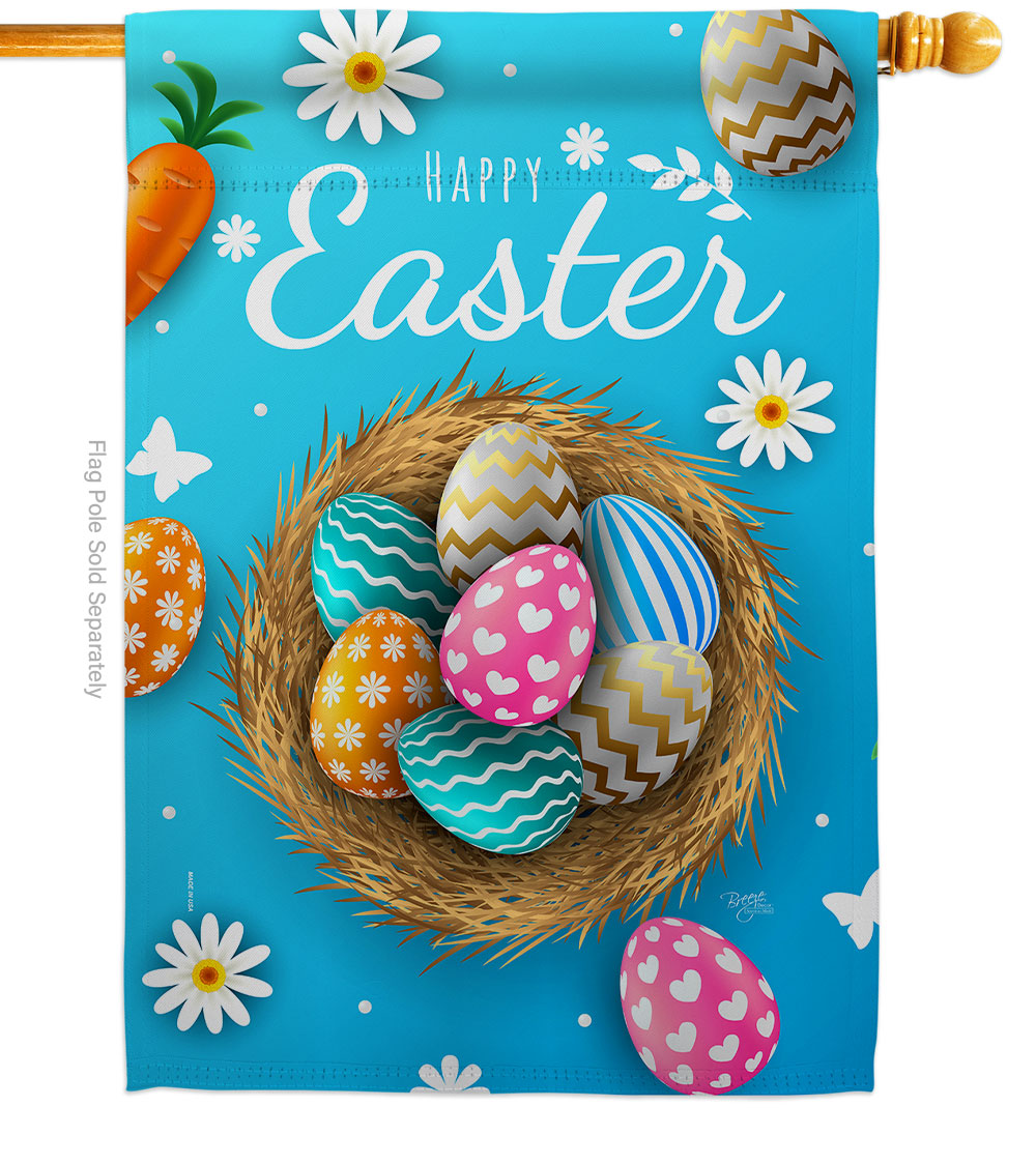Colourful Egg Basket Springtime Easter Double-Sided Garden Decorative House Flag, Multi Color