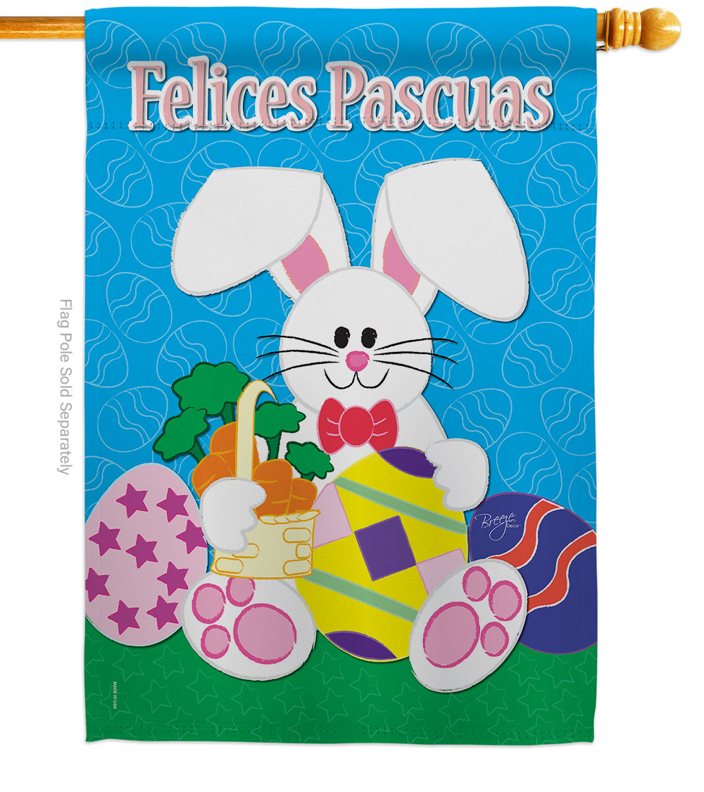 Felices Pascuas Springtime Easter Double-Sided Garden Decorative House Flag, Multi Color
