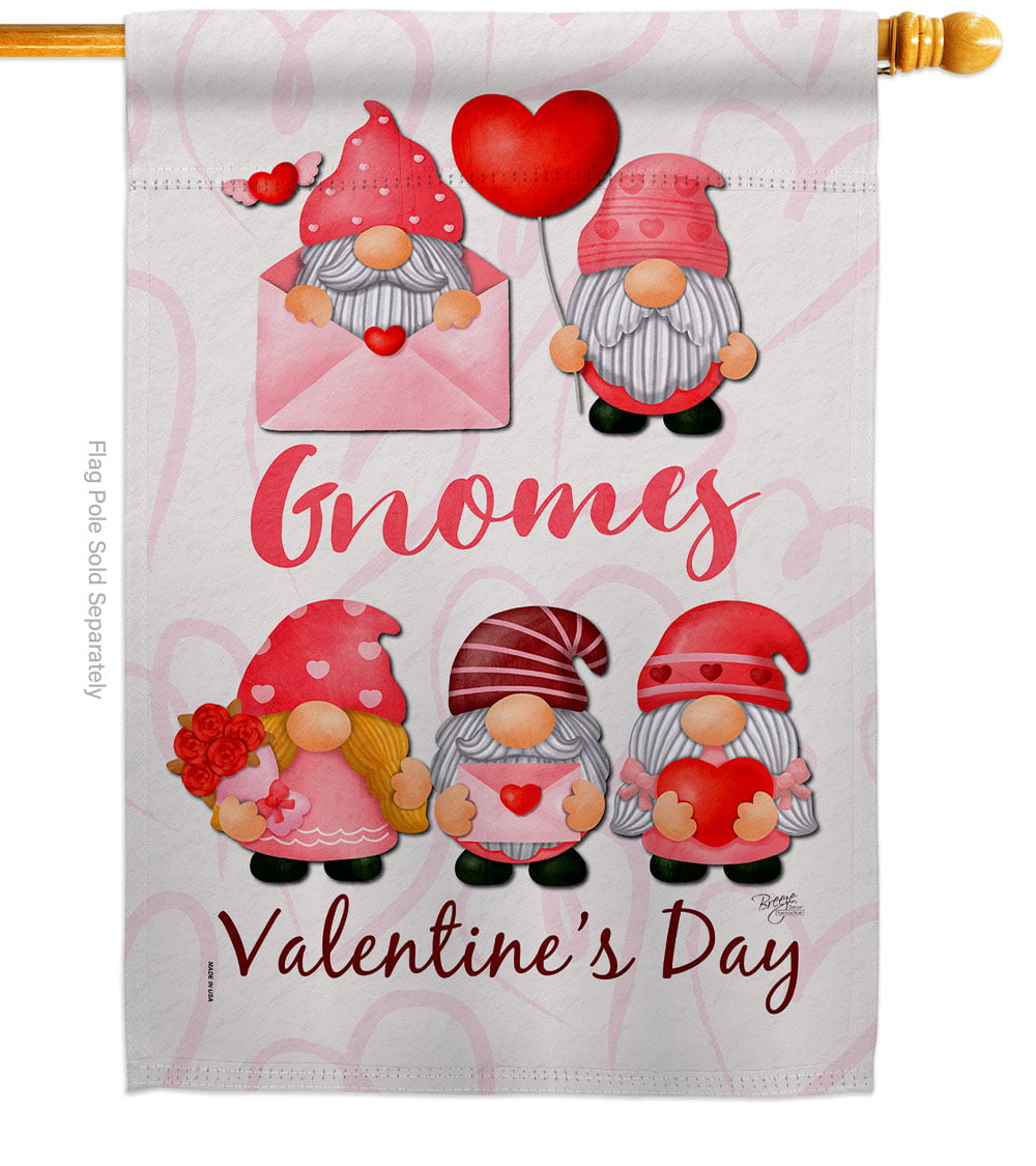 Valentines Gnome Greeters Springtime Double-Sided Garden Decorative House Flag, Multi Color