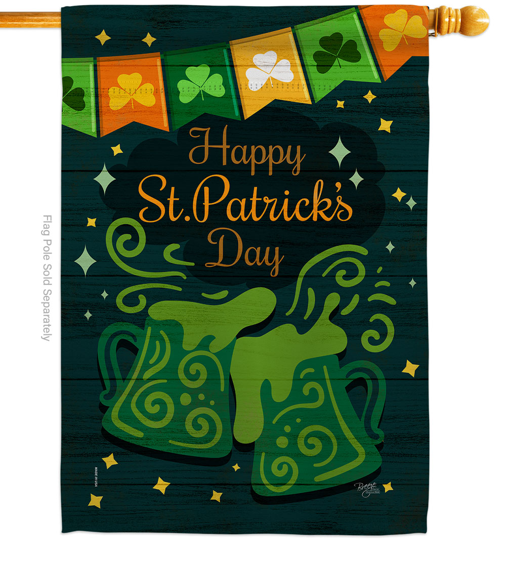 St. Pat Cheers Springtime Double-Sided Garden Decorative House Flag, Multi Color