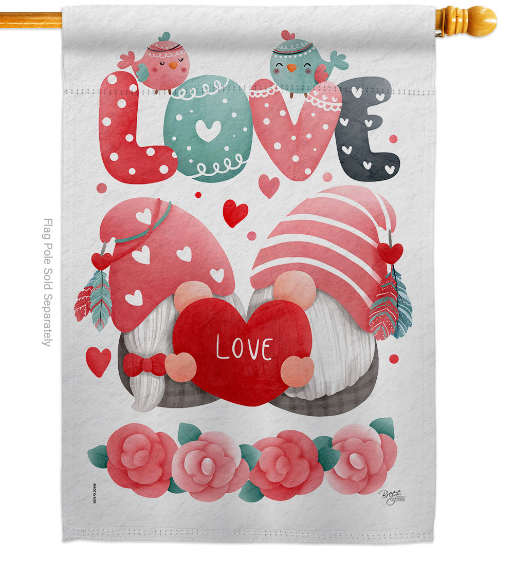 Sweet Couple Gnome Springtime Valentine Double-Sided House Flag, Multi Color