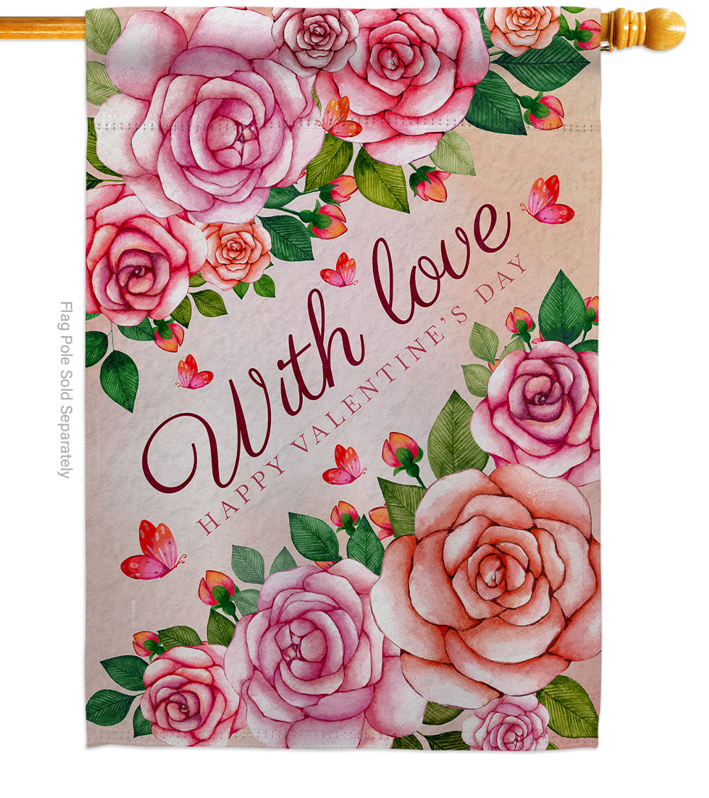 with Love Springtime Valentine Double-Sided Garden Decorative House Flag, Multi Color