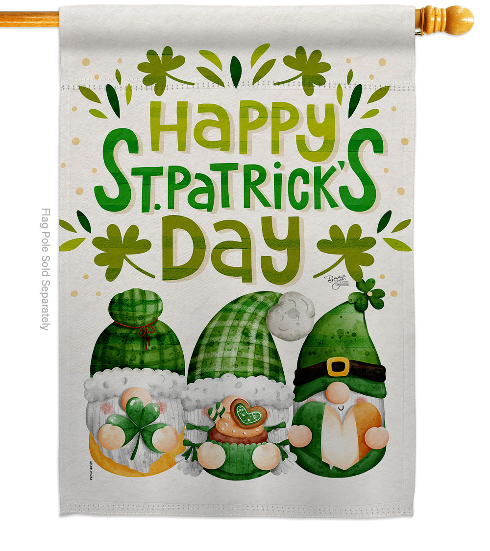 St Patty Trop Gnome Springtime Patrick Double-Sided Garden Decorative House Flag, Multi Color