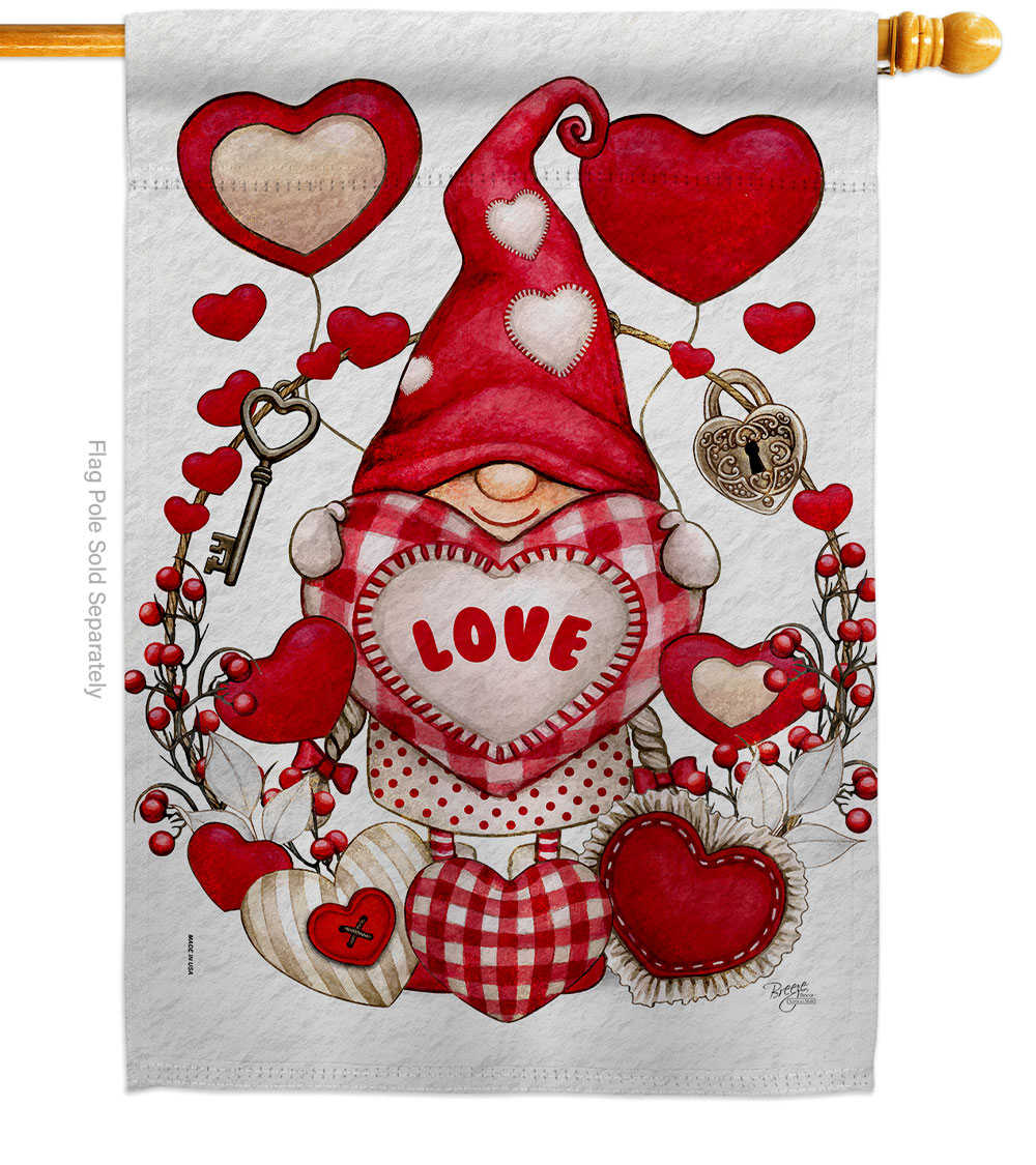 My Valentine Gnome Springtime Double-Sided Garden Decorative House Flag, Multi Color