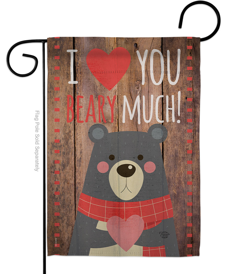 I Love You Beary Much Springtime Valentine Double-Sided Decorative Garden Flag, Multi Color