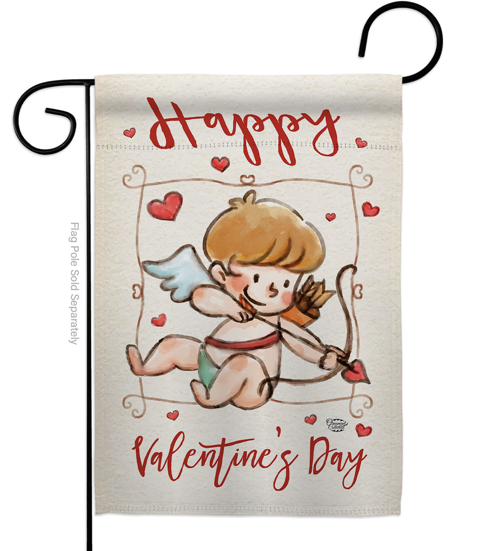 Happy Valentines Day Cupid Springtime Double-Sided Decorative Garden Flag, Multi Color