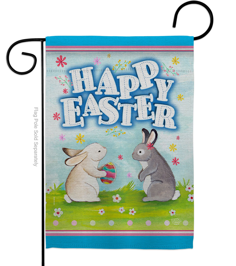 Happy Easter Bunnies Lovely Egg Springtime Double-Sided Decorative Garden Flag, Multi Color