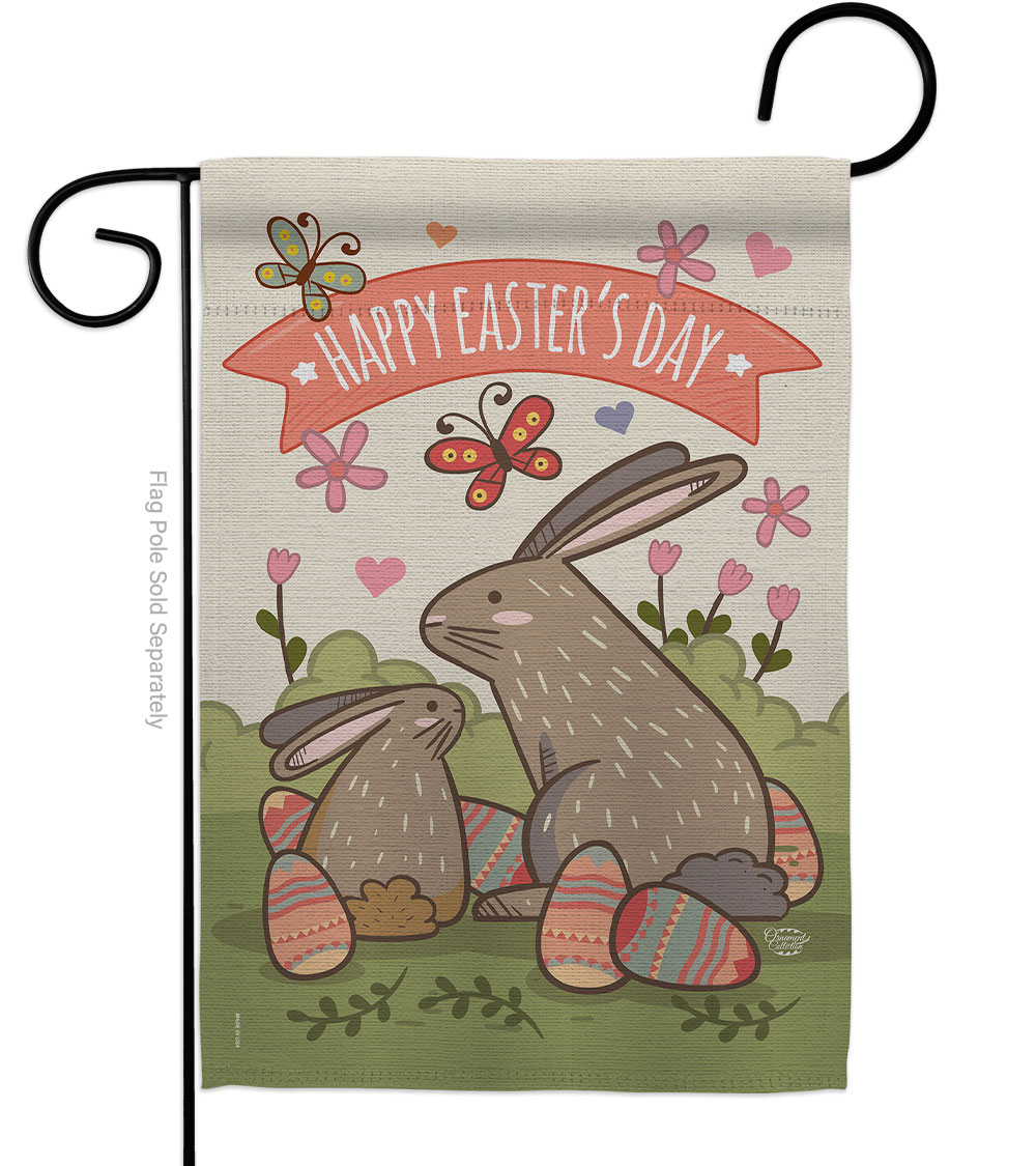 Happy Easters Day with Colorful Bunny Eggs Springtime Easter Double-Sided Decorative Garden Flag, Multi Color