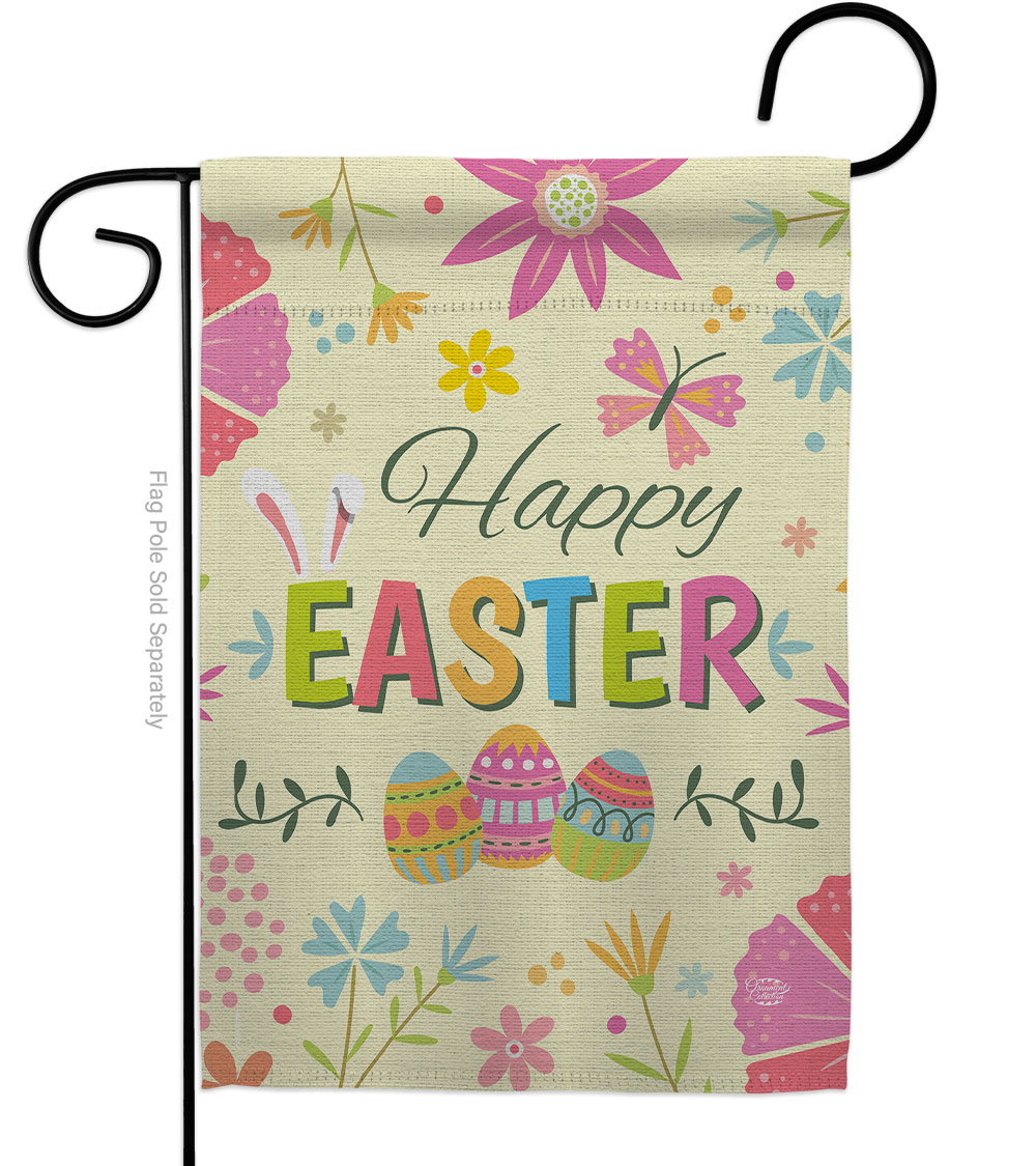 G192021-BO Happy Easter Colorful Flowers Springtime Double-Sided Decorative Garden Flag, Multi Color