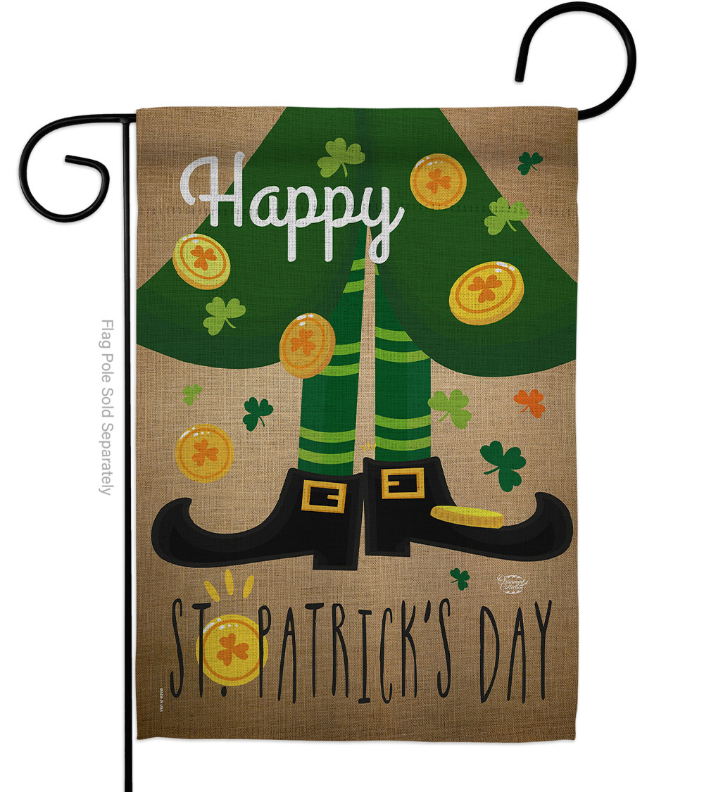 Happy St Patricks Day Leprechaun Shoe Double-Sided Decorative Garden Flag, Multi Color