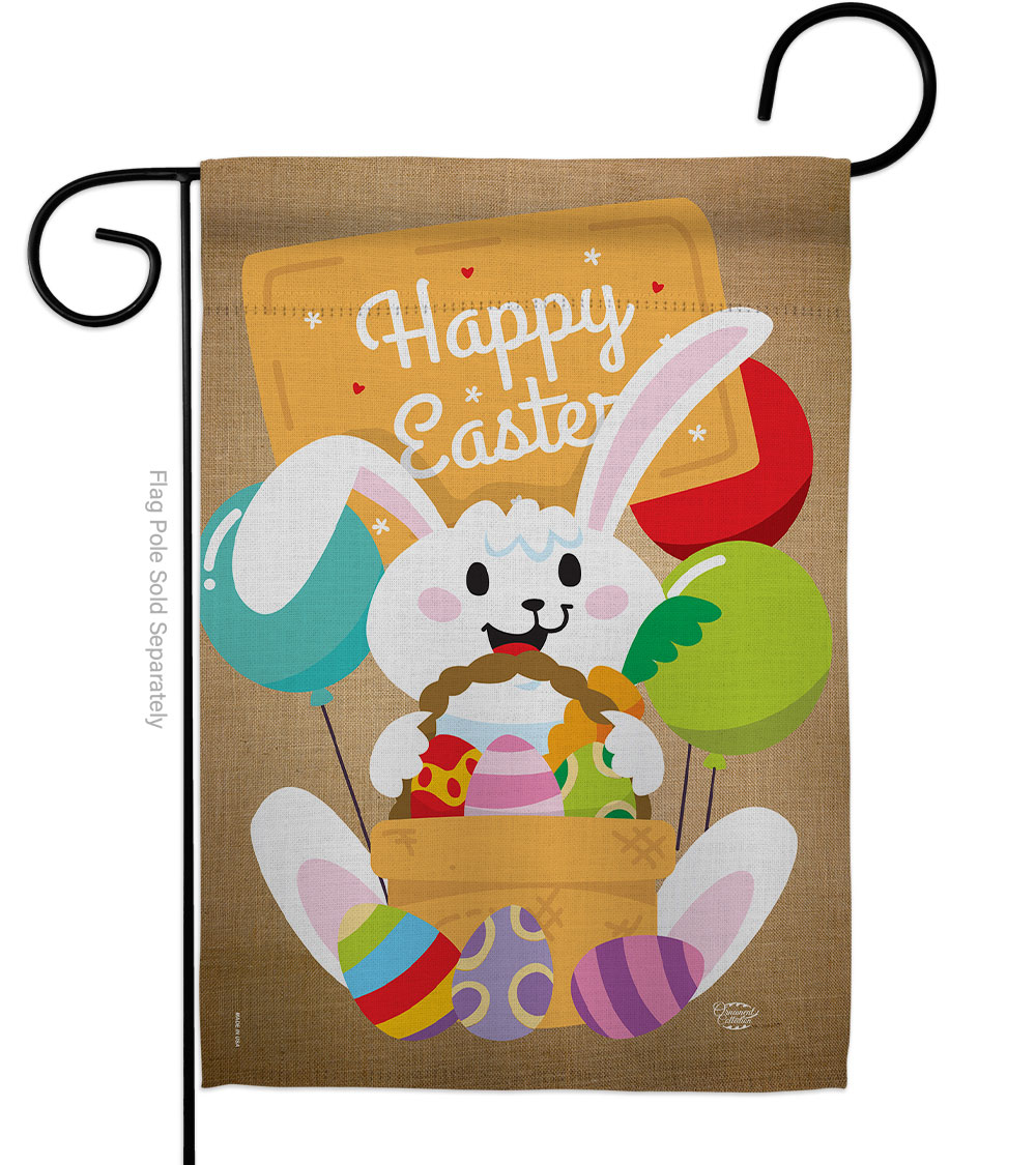 Colorful Happy Easter Egg with Bunny Springtime Double-Sided Decorative Garden Flag, Multi Color -  Cuadrilatero, CU3905134