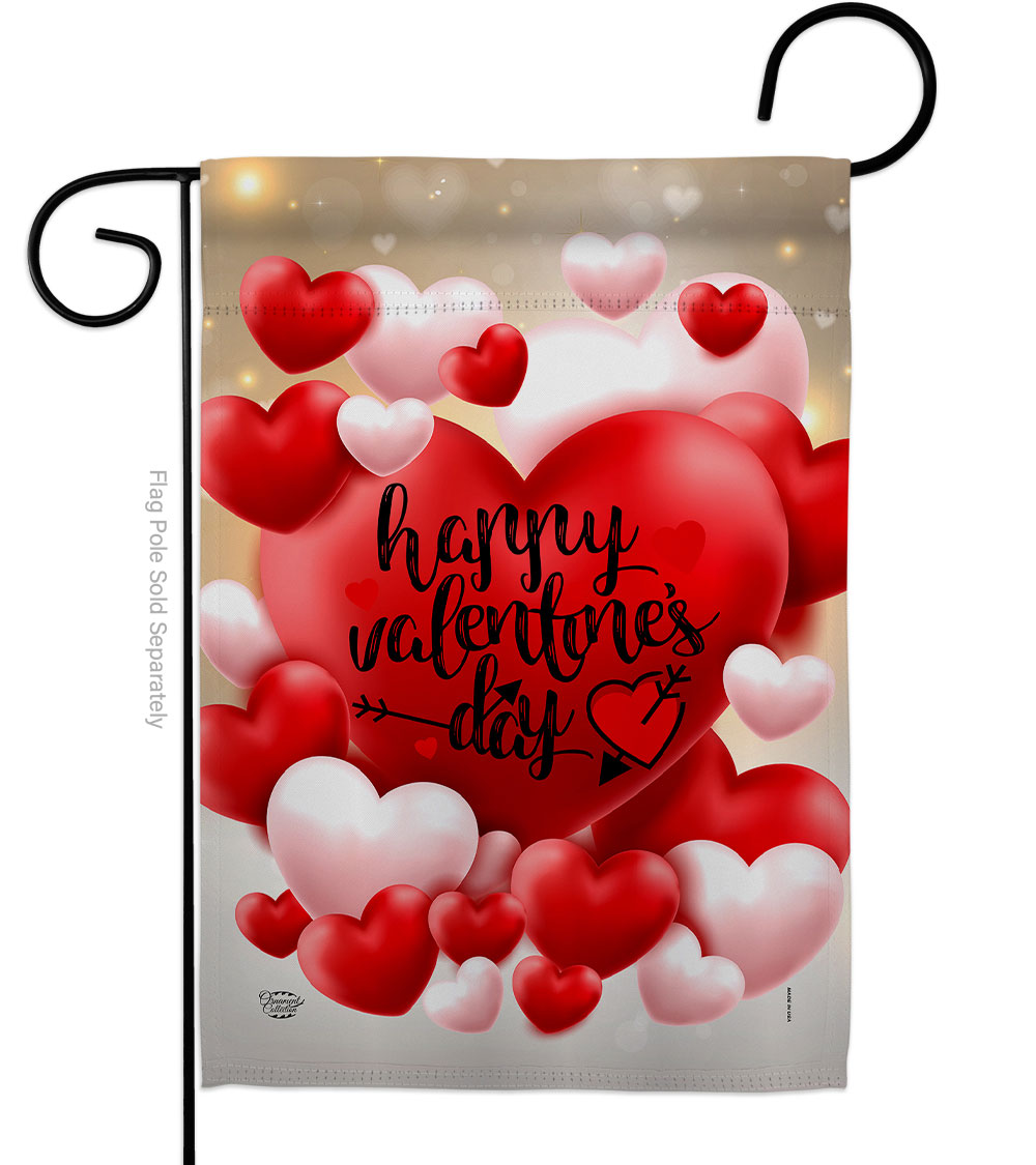 Pop Hearts Valentines Day Springtime Double-Sided Decorative Garden Flag, Multi Color