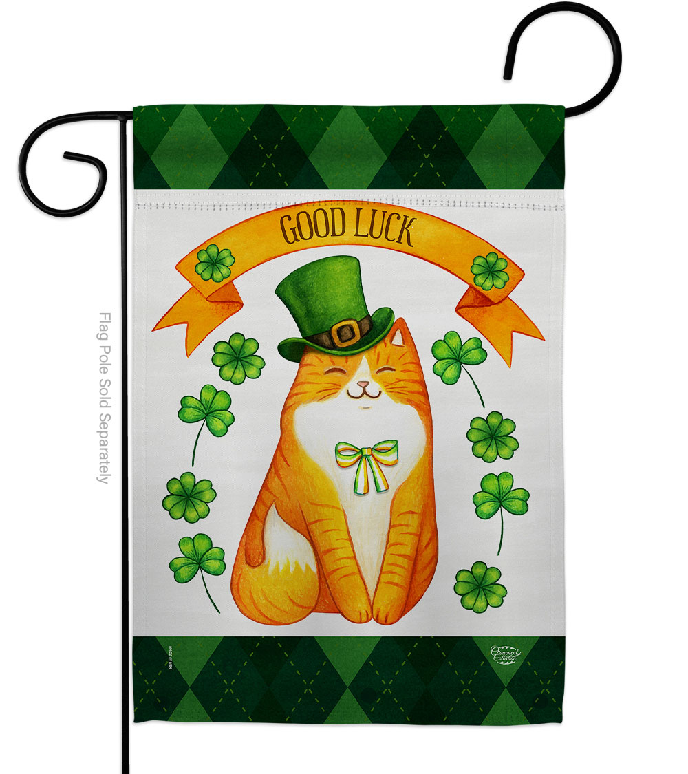 Patty Kitty Springtime St Patrick Double-Sided Decorative Garden Flag, Multi Color