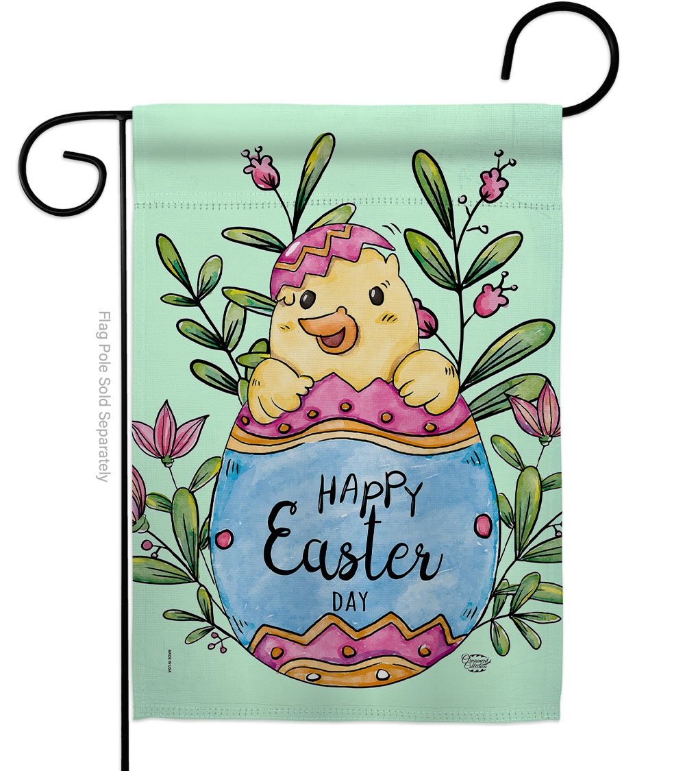 Happy Chick Springtime Easter Double-Sided Decorative Garden Flag, Multi Color