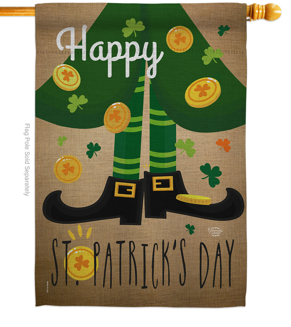 Happy St Patricks Day Leprechaun Shoe Double-Sided Garden Decorative House Flag, Multi Color