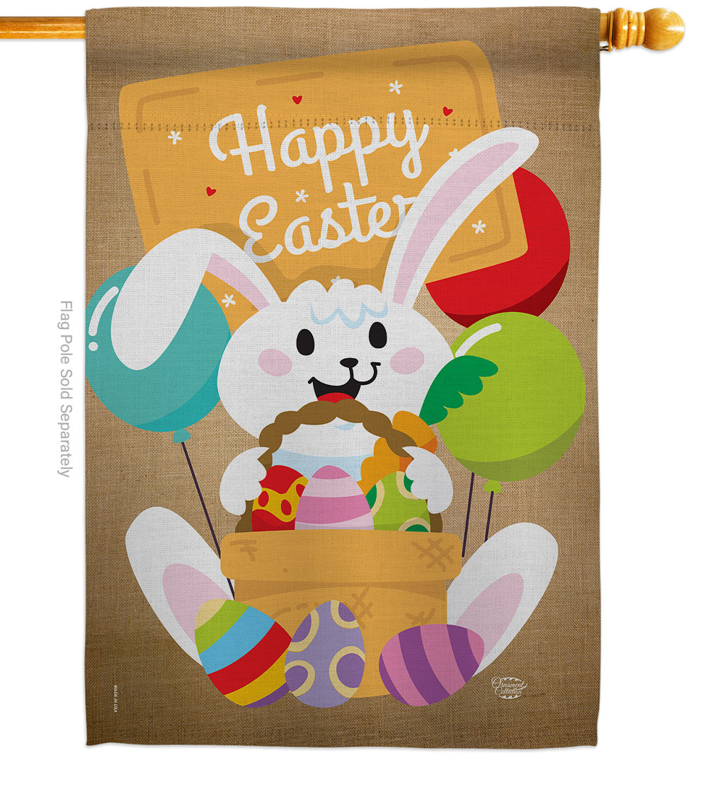 Colorful Happy Easter Egg with Bunny Springtime Double-Sided Garden Decorative House Flag, Multi Color -  Cuadrilatero, CU3920039