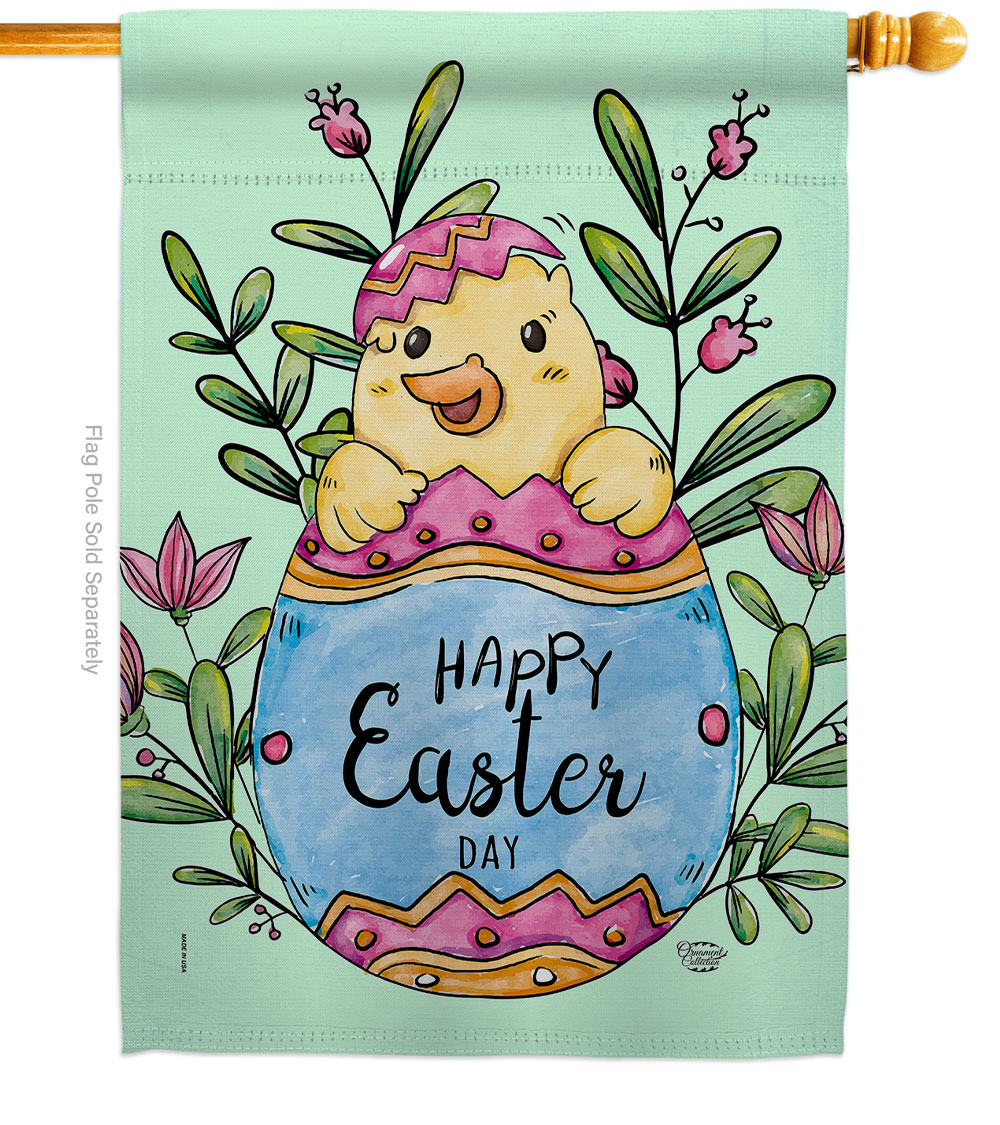 Happy Chick Springtime Easter Double-Sided Garden Decorative House Flag, Multi Color
